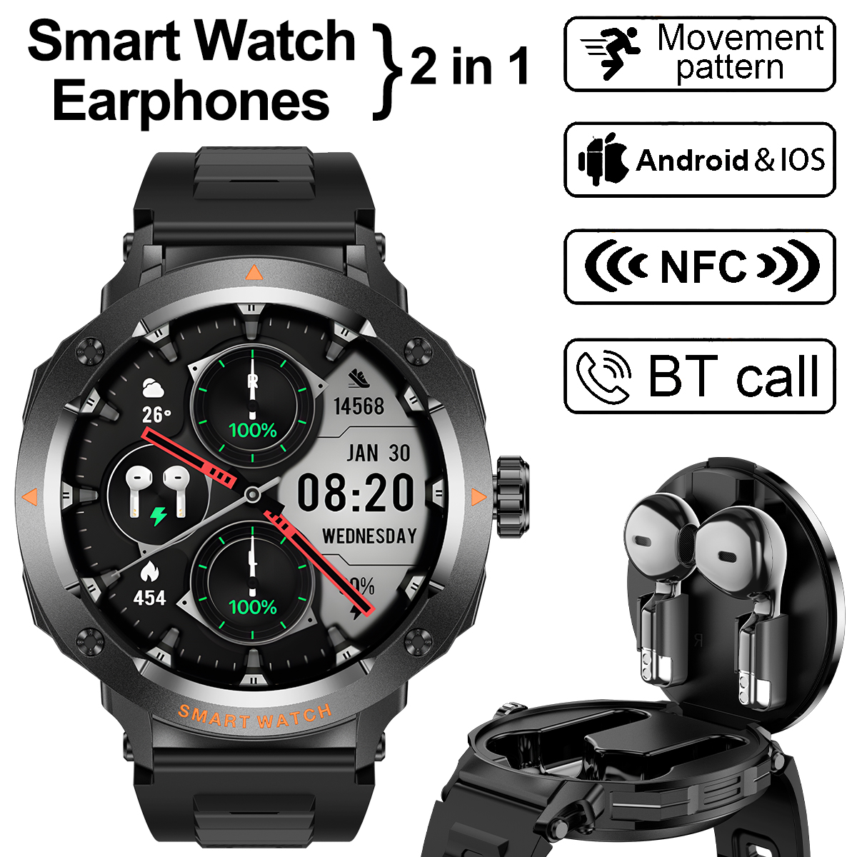 Smartwatch Headset - NFC Smart Watch Wireless Earphone 2