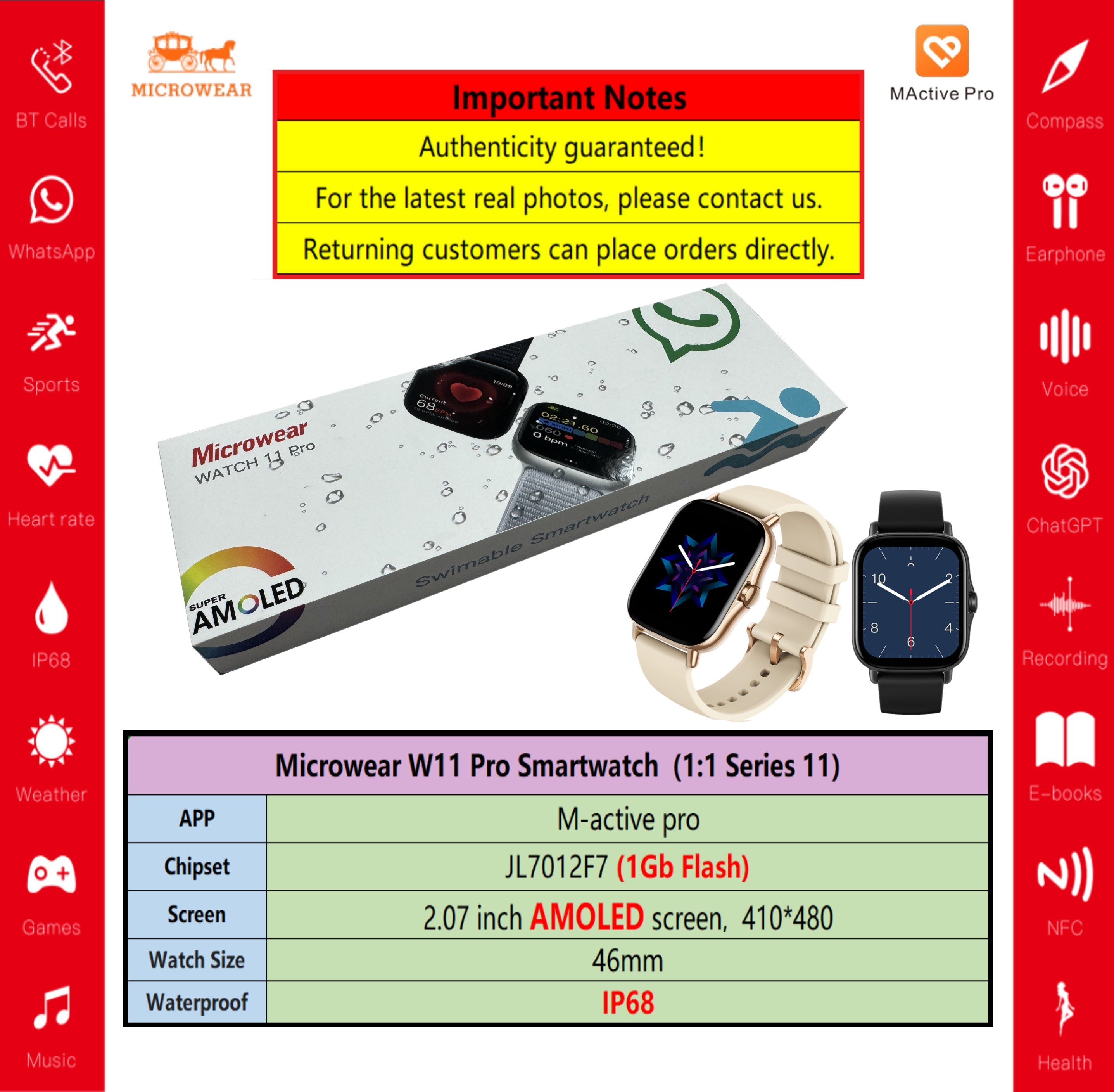 Swiming-proof W11P Smartwtch R - Smartwatch M Active incelemesi ve fiyatı
